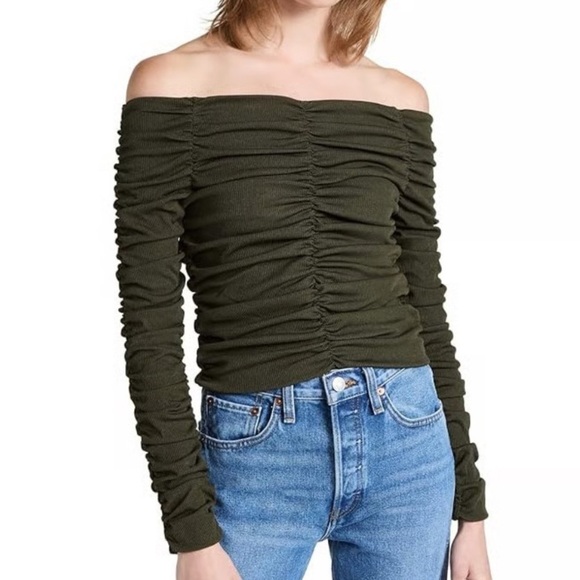 Line and Dot Billie Off/On Shoulder, Ruched front/back/sleeves,stretch knit - Picture 1 of 14
